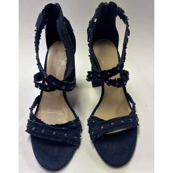 Vince Camuto Machila SZ 9.5 Women’s Midnight  Blue Suede Studded  Block Heels - Picture 1 of 9